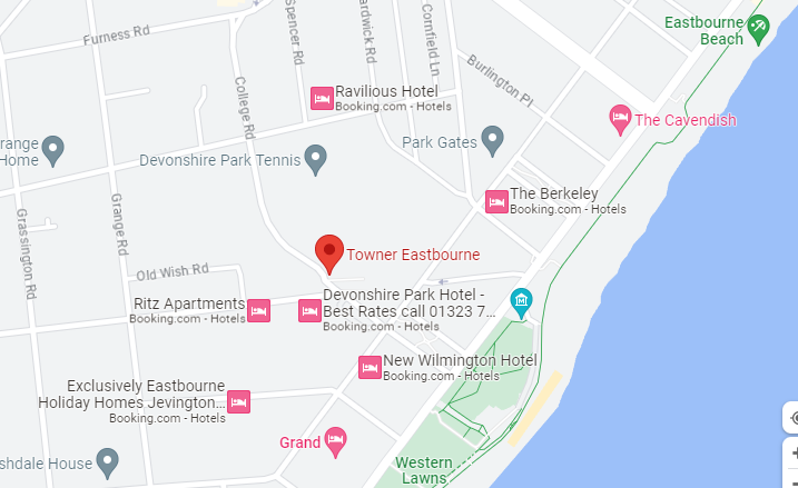 A map showing the location of Towner Eastbourne
